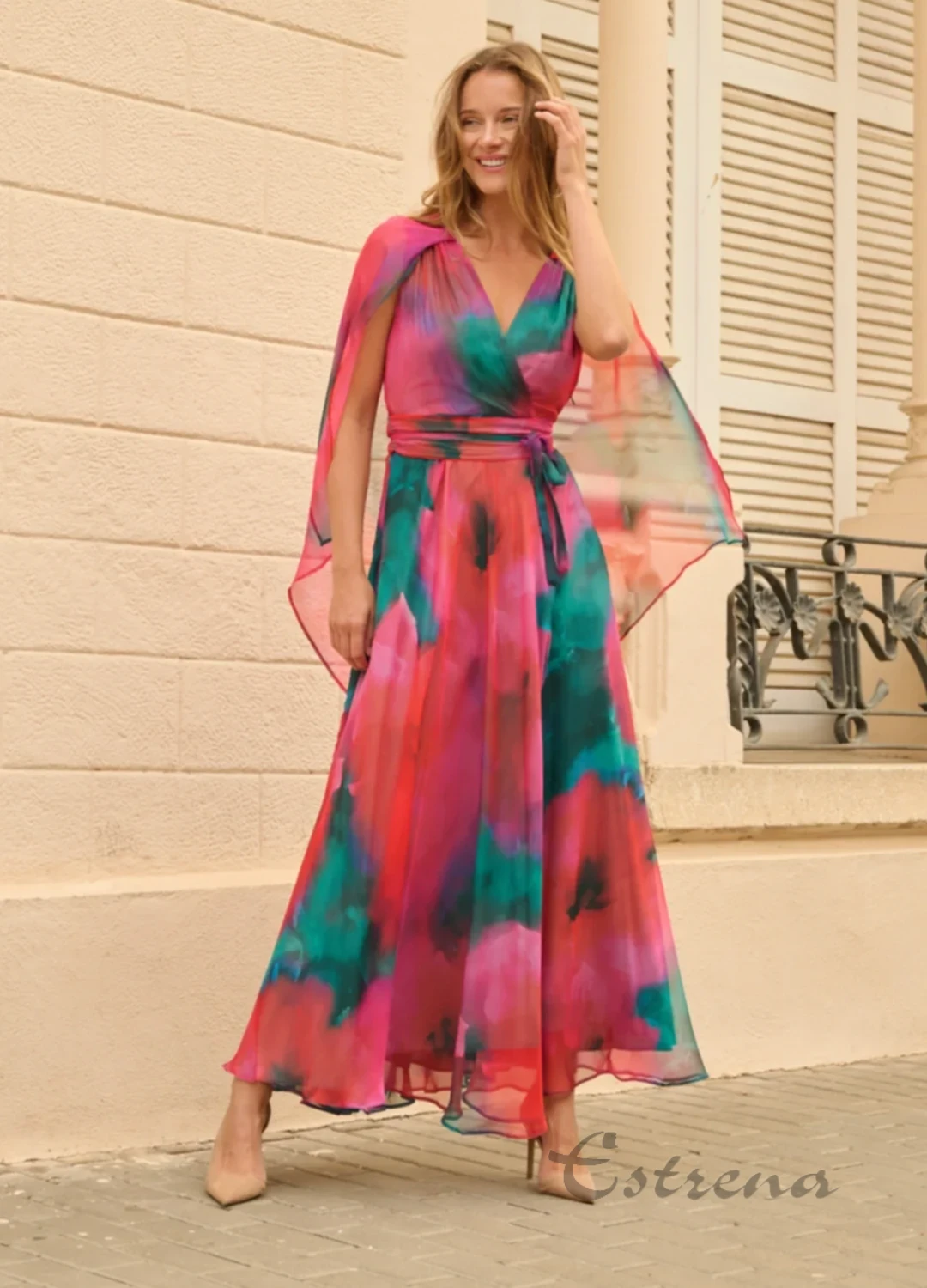 Vestido largo de muselina estampado