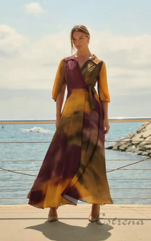 Vestido largo de gasa estampado