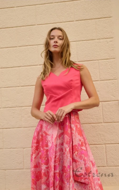 Conjunto top falda larga estampada