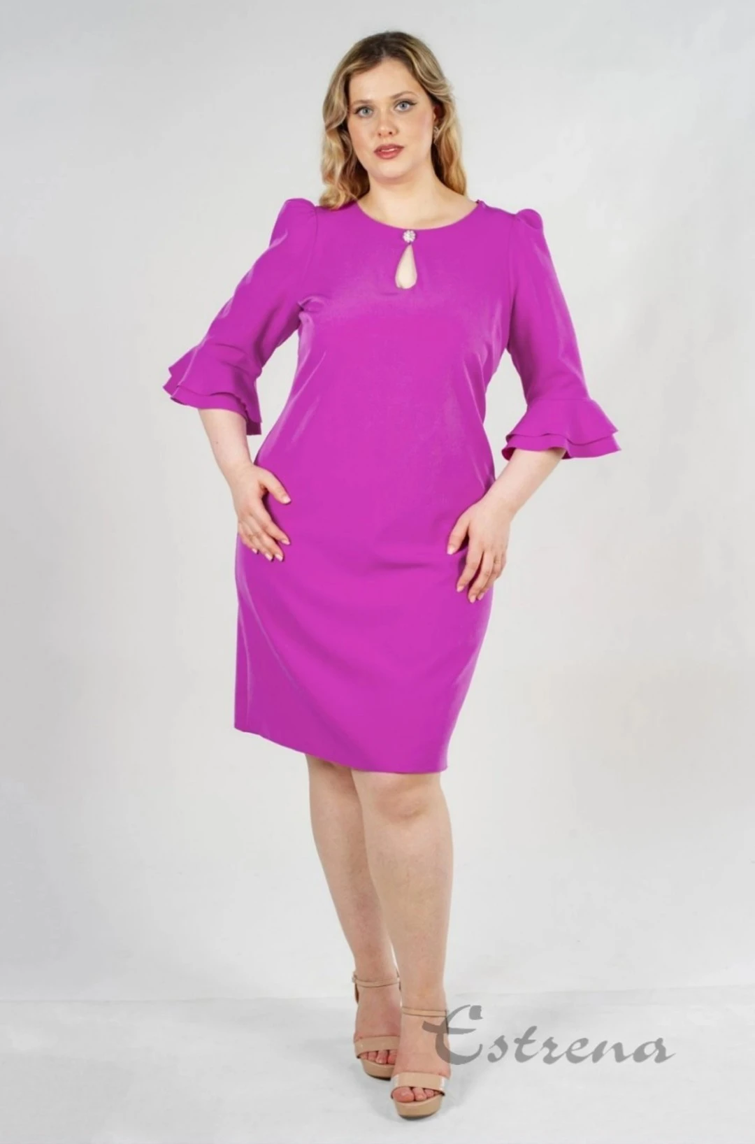 Vestido corto con volante en mangas - Imagen 2