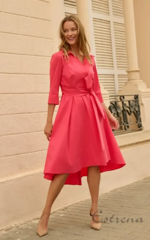 Vestido midi de tafetán liso