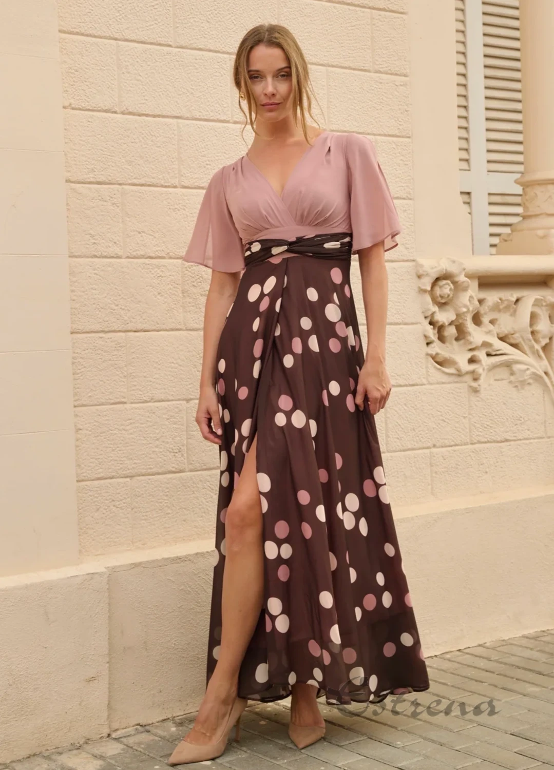 Vestido largo con cuerpo liso