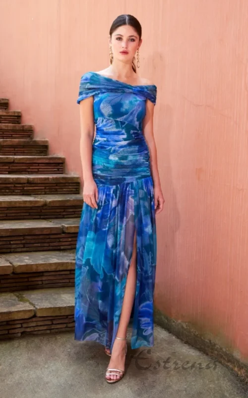 Vestido largo de tul estampado