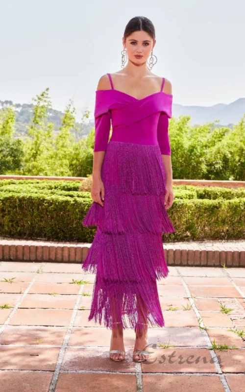 Vestido midi con flecos