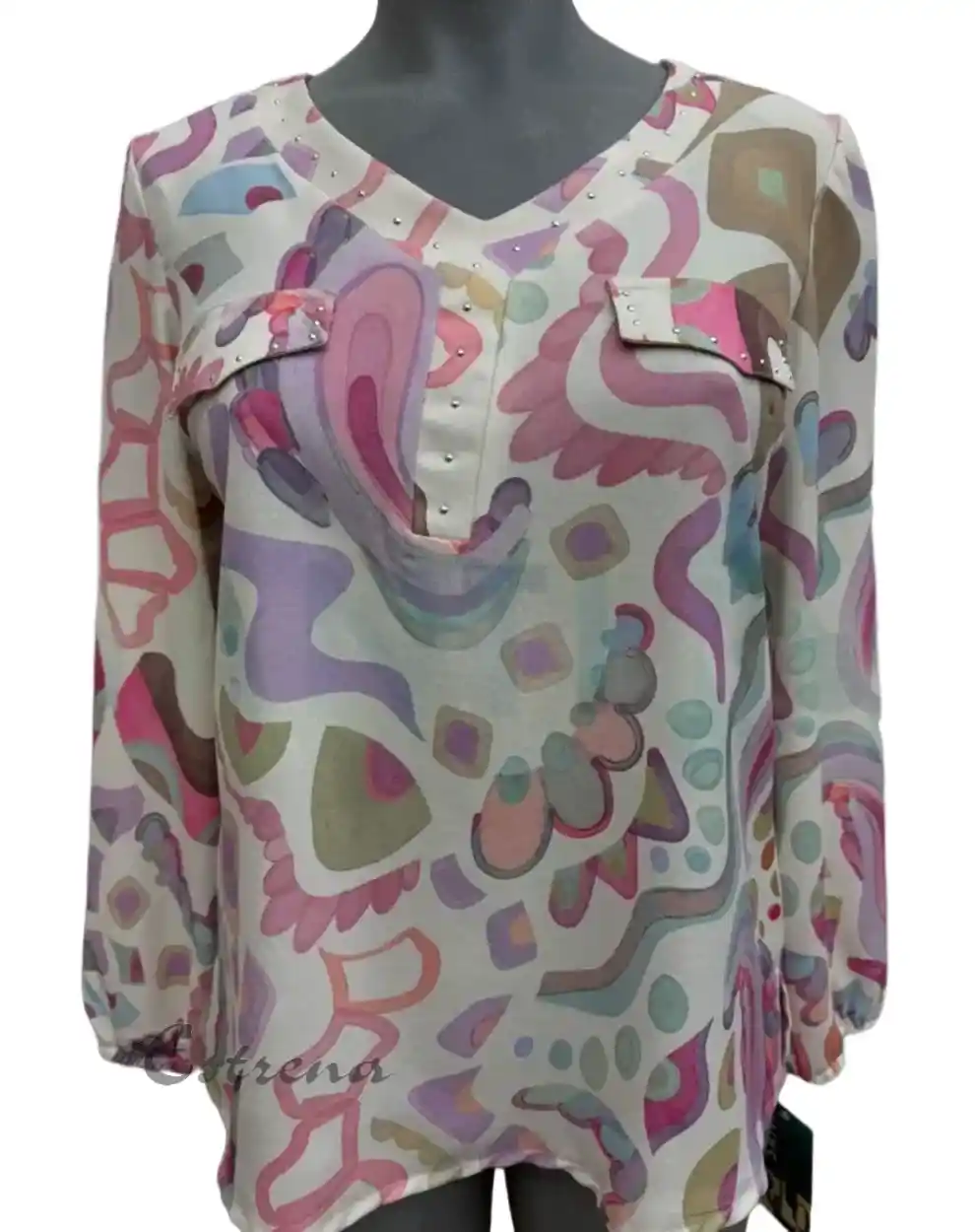 Blusa estampada con escote de pico