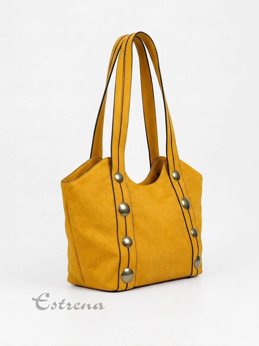 Bolso de hombro mostaza de ante con tachuelas metálicas - Imagen 3