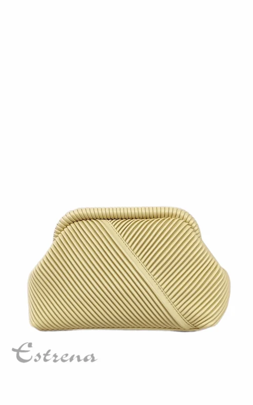 Bolso de fiesta tipo clutch plisado en color amarillo vainilla claro con cierre de boquilla flexible