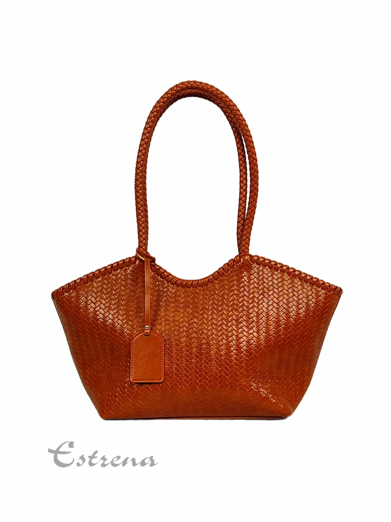Bolso de gran capacidad trenzado en color marrón chocolate con asas de hombro de Estrena Moda en la localidad de Cartagena.