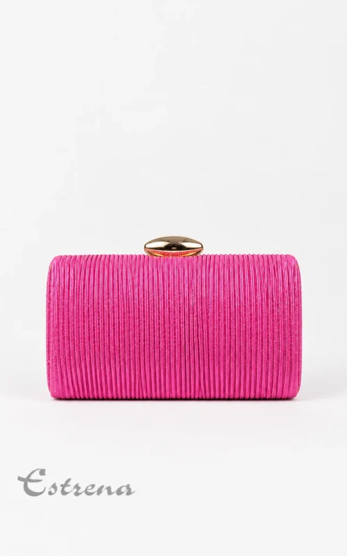 Bolso clutch fucsia plisado de fiesta con elegante cierre dorado de Estrena Moda Cartagena.