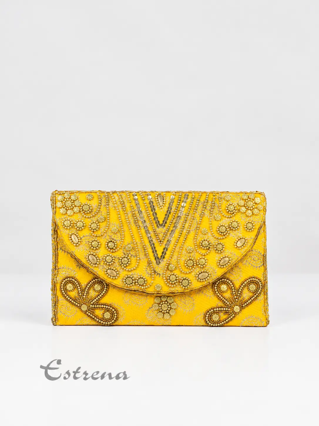 Bolso de fiesta bordado con pedrería dorada - Imagen 3